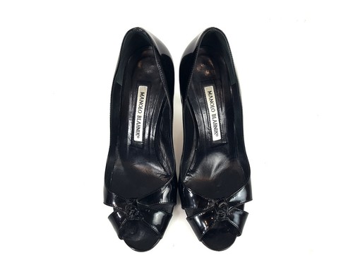 Manolo Blahnik Black Patent Leather Peep Toe High Heel Pumps Shoes Size 35.5 - Picture 2 of 7