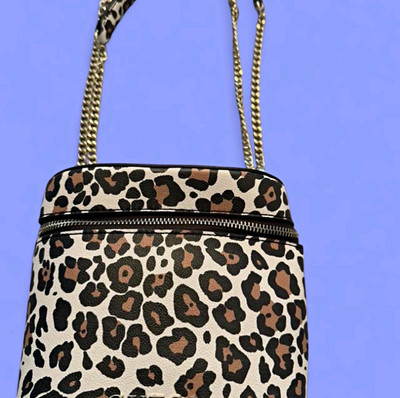 GUESS Leopard Animal Print Zip Small Crossbody Bag Chain Strap Dust Bag