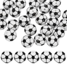 25PCS Sports Football Beads 15mm Silicone for DIY Crafts/Bracelet White