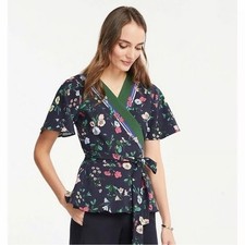 Ann Taylor Womens Floral Wrap Dress with Colorful Accents Size XL