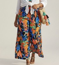 Shein Curve Wide Leg Tropical Pleated Pull On Pants 2X Vacation Cruise Caribbean