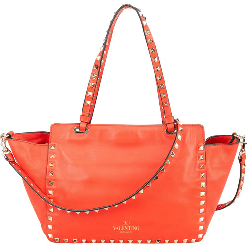 Valentino Garavani Red Leather Rockstud Shopper Handbag Bag