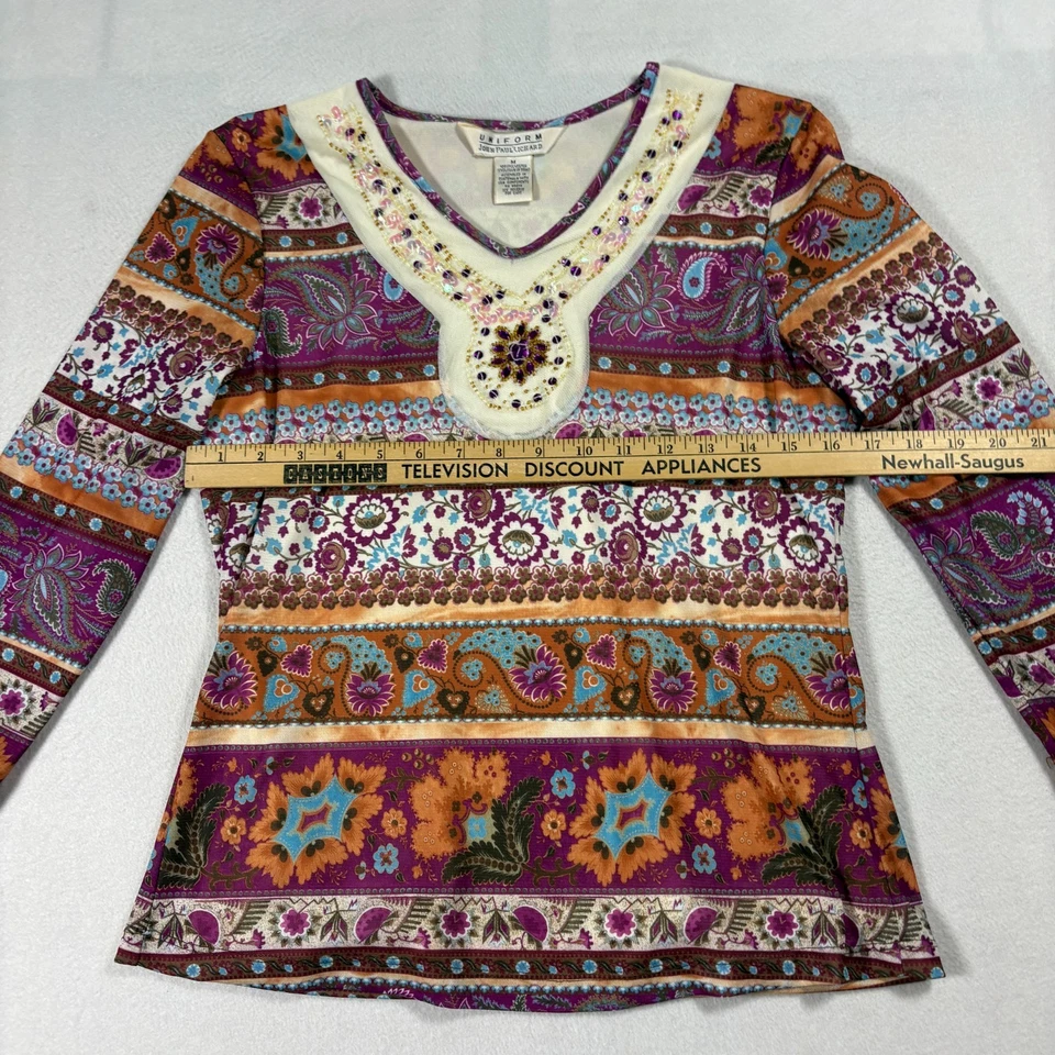 Top John Paul Richard Boho Paisley Cuentas M Multicolor Manga Larga Cuello en V Foto 4 de 4