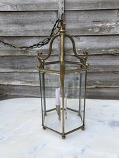 Antique Vintage French Solid Brass Glass Hall Light Lantern Hexagonal Country Antique Vintage French Solid Brass Glass Hall Light Lantern Hexagonal Country