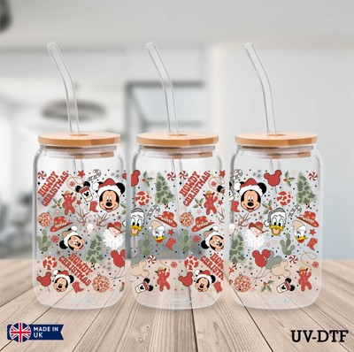 Mickey Mouse Weihnachten UV DTF Aufkleber - 16oz Libbey Dose Glasfolie yd380