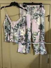 Linea Donatella Cami  Cropped Pants Pajama Set Lilac Size Medium Lace Accent