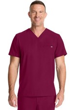 Healing Hands Men's Scrubs 1-Pocket V-Neck Top HH758 WINE Wine Free Ship