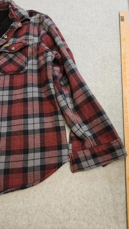 Matix Jacket Mens XL Red Black Plaid Sherpa Lined Flannel Shirt Shacket Snap - Image 3 of 4