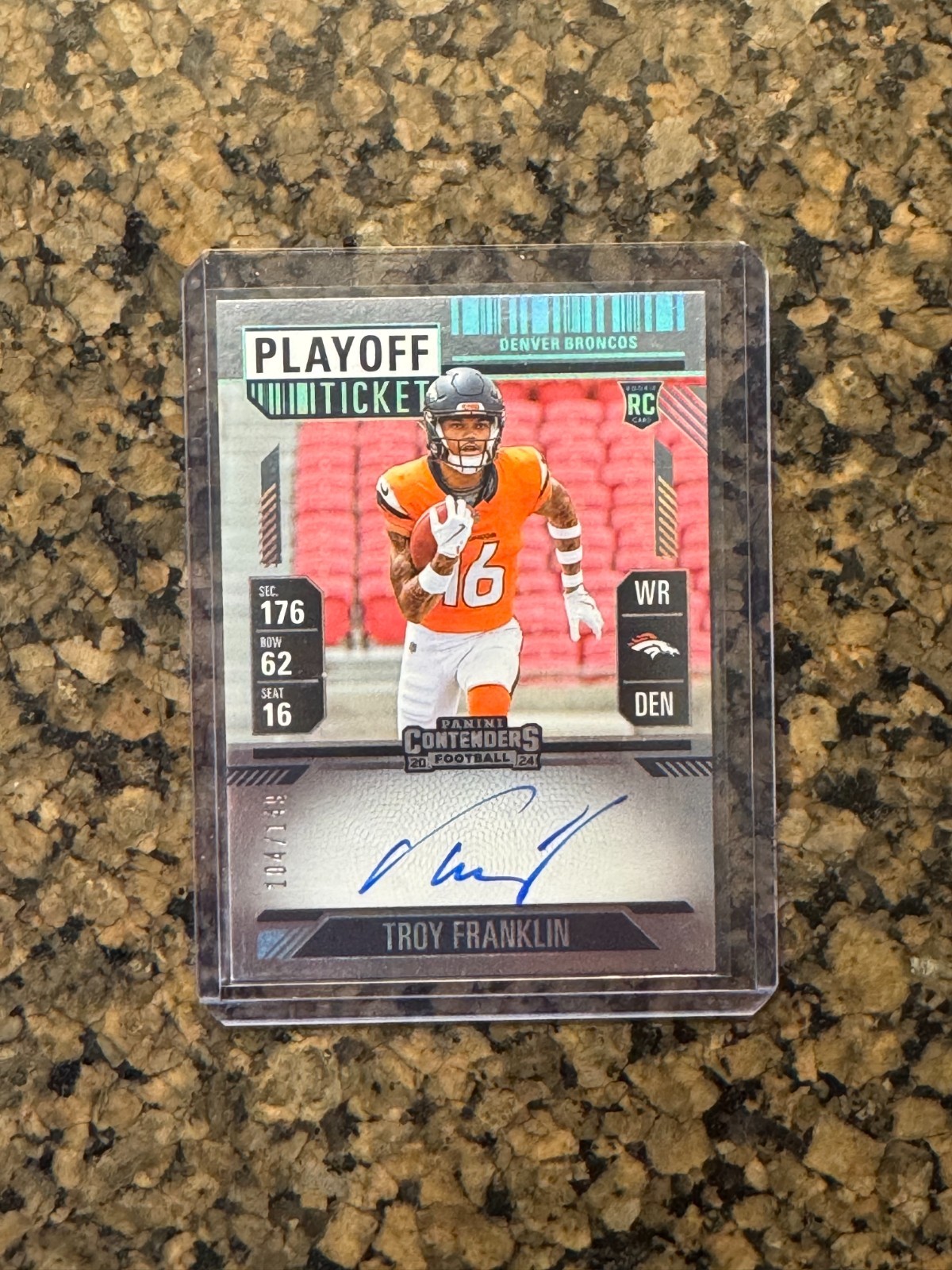 2024 Contenders Rookie Ticket Variation Troy Franklin Playoff Ticket /149 Auto