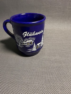 Van Well Germany Cobalt Blue Winter Village Coffee Mug 0.2L Gluhwein Style