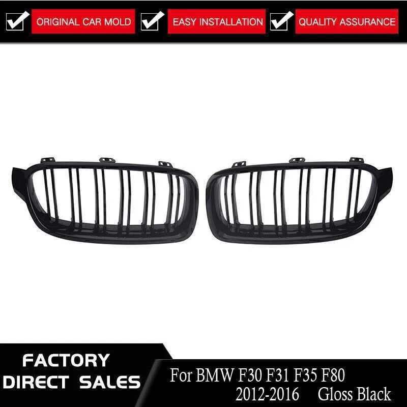 Front Kidney Grille Hood Grill For 12-18 BMW F30 3 series 320i 328i Gloss Black Foto 3 de 4