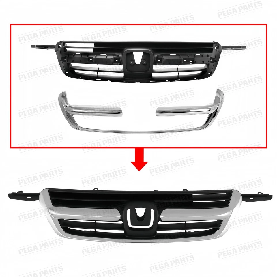 Front Bumper Grille Grille Assembly w/Chrome Trim For 2002-2004 Honda CR-V CRV Foto 2 de 4