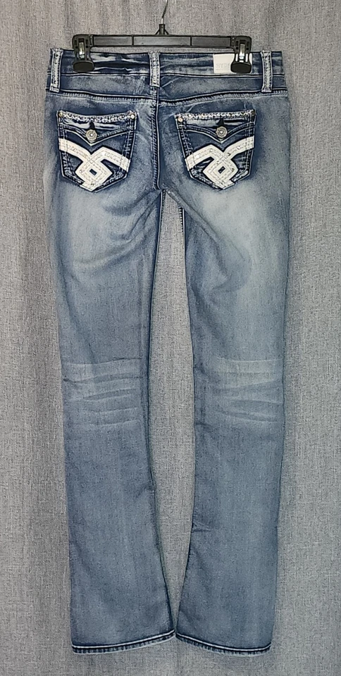 Pantalones de mezclilla elásticos rectos desgastados con bigotes cintura baja Bailey hidráulicos Foto 4 de 4