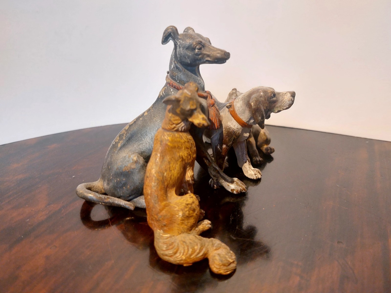 Antique Bronze Vienna Dog Group Sculpture, 19th Century, Cold Painted