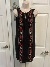 Old Navy Black Gauzy Dress Small Floral Embroidered Dress Sundress Boho Tassel