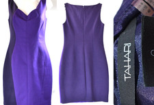 Tahari Dress V neck Panel Stretch Sheath Sleeveless Color Block Purple Women 6