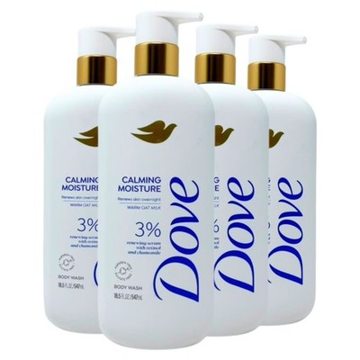 4x Dove Calming Moisture Body Wash w/ Retinol & Chamomile, Warm Oat Milk, 18.5oz