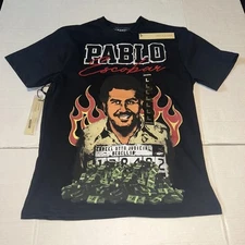 Pablo Escobar Reason Embroidered T-Shirt Men’s Size L Don Pablo Colombia Black