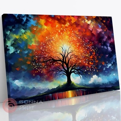 Bunter Lebensbaum Abstrakt Wohnzimmer Leinwand Wandbild Wohndeko Druck