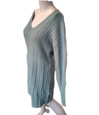 Deerose Women’s XL Sage Green Chunky Sweater Dress V Neck Long Sleeve Knee Lengt