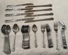 48 Pc. Rogers Co Stainless Korea Rose Flower Spoon Fork Knife 5 Pc Service For 8