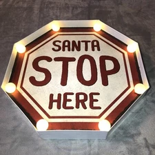 Santa Stop Here Light Up Marquee Sign Christmas Decor 12" Red White Battery Wall
