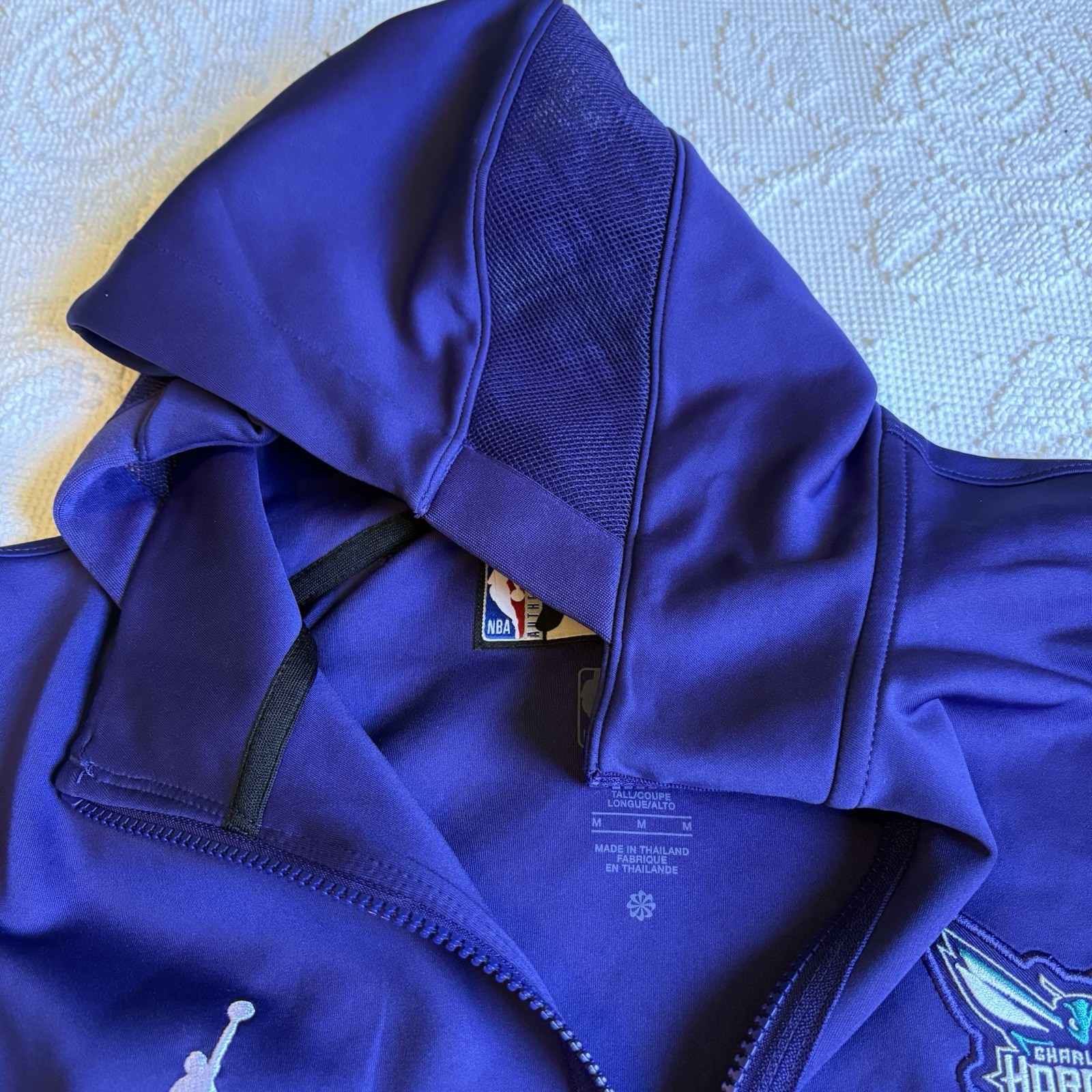 Charlotte Hornets Jordan Full Zip Basketball Jacket Hooded Purple Teal Men Med O thumbnail 5