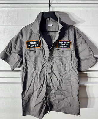 Spirit Gray Button-Front Short Sleeve Work Shirt L Ben Dover Patch Big Caulk
