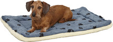 Dog Bed Mat Reversible Paw Print Faux Fur Fleece Machine Washable Blue Cream