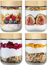 16oz Glass Jars with Airtight Bamboo Lids - Food Storage for Yogurt, Oats, Spice