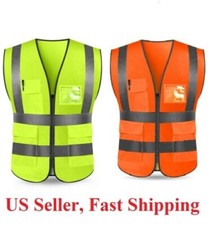 HI VIS VIZ VEST HIGH VISIBILITY WORK WAISTCOAT WITH PHONE & ID POCKETS YELLOW