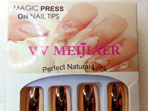 Beautiful Nails Shiny Copper Gold Mirror Chrome glue on or Tabs Medium - Picture 2 of 4