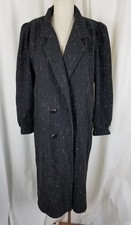 Vintage Karizma Pink Striped Winter Wool Long Maxi Peacoat Coat Womens 10 Black