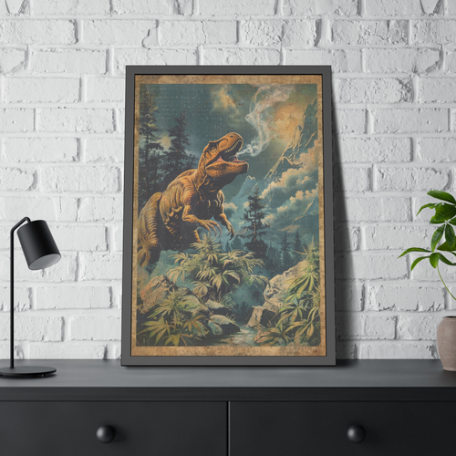 Vintage CANNABIS DINOSAUR 420 Wall Art, Jurassic Marijuana Pothead Dino Decor - Picture 15 of 21