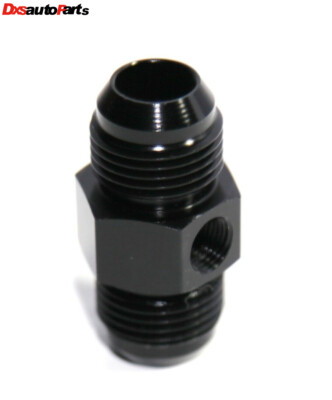(one) Black AN10 Male to 10AN Male Straight Flare Fitting w/ 1/8NPT Gauge Port