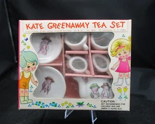 VINTAGE KATE GREENWAY CHILD'S TOY TEA FOR TWO TEA SET IN ORIGINAL BOX