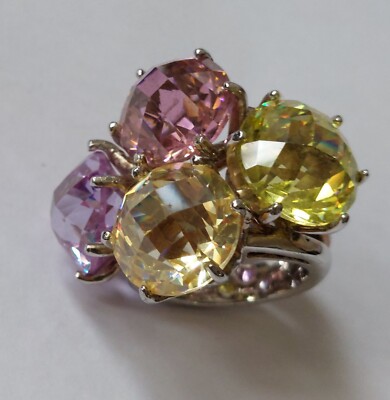 Airoldi Maxi Ring Style, Neu Silber Rhodium, Steine, Länge cm.3,6