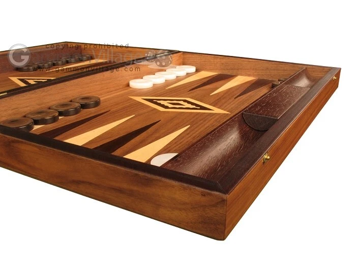Free Shipping! Open Box! 19" Manopoulos Handmade Wood Backgammon Set - Walnut - Image 4 of 4