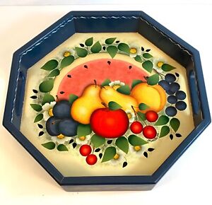 Painted wooden kitchen tray/Wall hanging VTG w/ bright colorful fruits