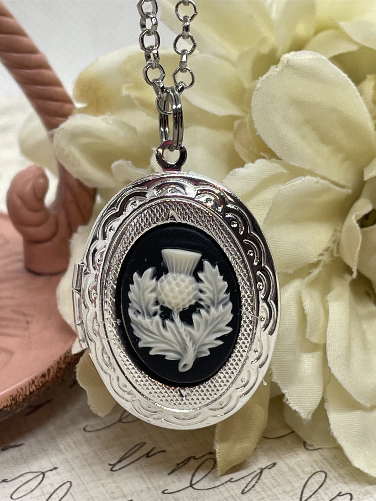 Scottish Thistle  Necklace Locket Silver EASTER  pendant IRISH CELTIC GIFT photo