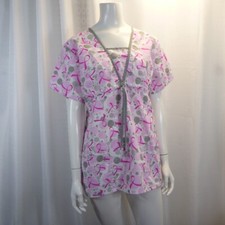 Green Town Womens Scrub Small Pink Gray White Breast Cancer Ribbon Awareness