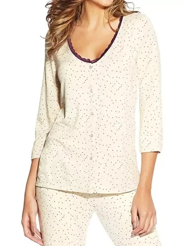 Maidenform Grey Scattered Dot Lace Trim Pajama Set Women’s variation