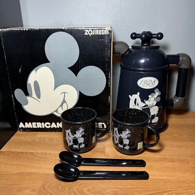 ディズニー 陶器14個セット　ヴィンテージ 昭和レトロ VTG Zojirushi Mickey American Retro Set Vacuum Flask Thermos and