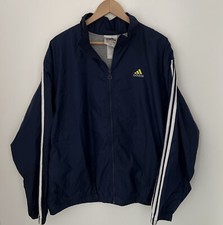 Vintage 1990s Adidas 3 Stripes Windbreaker Men XL Navy Blue Full Zip Lined
