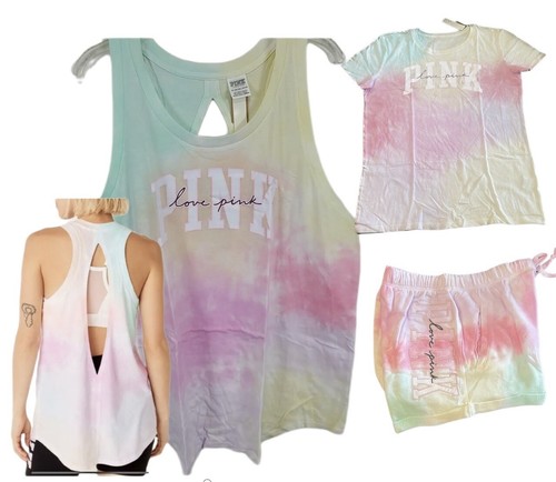 VICTORIAS SECRET PINK FREYA TIE DYE TANK TOP, SHORTS, TEE, SWEATSHIRT BUNDLE 4 - Picture 13 of 18