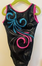 SYLVIA P black GYMNASTICS DANCE leotard size 8 HOT PINK SWIRLS VHTF