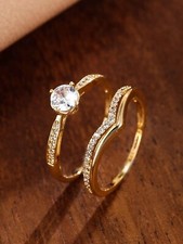 14k Yellow Gold Plated Round Cut Simulated Diamond Bridal Set Wedding Band Ring
