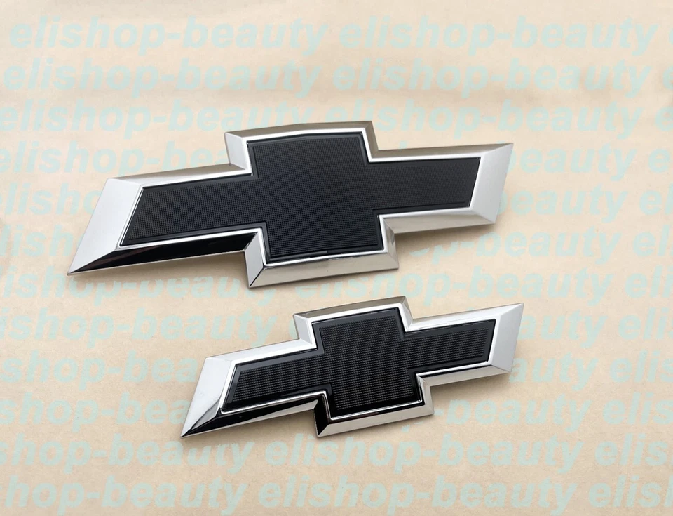 New 2021-2025 Suburban Tahoe Front & Rear Chrome Black Bowtie Emblems Kit OEM - Image 2 of 4
