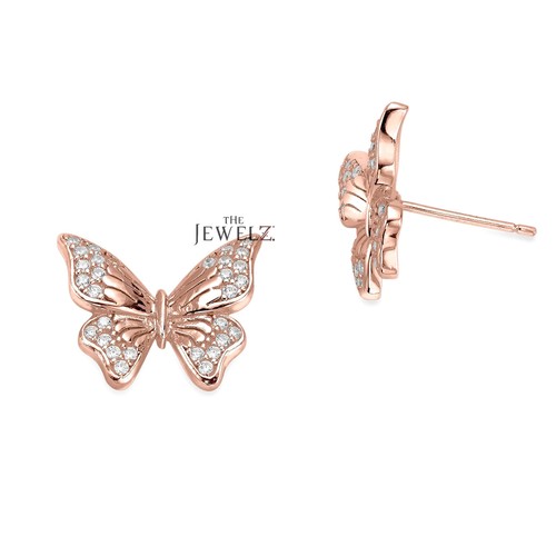 Aretes con tachuelas de mariposa de diamantes de oro de 14 quilates de 0,24 quilates vs/F-G - The Jewelz - Imagen 2 de 3