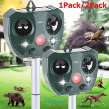 2x Ultrasonic Solar Animal Repeller 5 Modes w/ Motion Sensor Flashing Light Yard